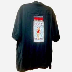 Tommy Bahama 100% Silk Burn Lounge PINUP GIRL Graphic Casual Button Down - BLACK